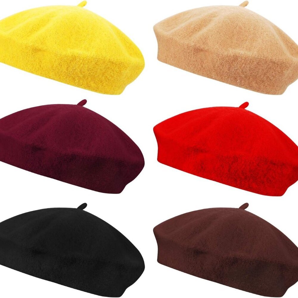 6 Pieces Wool Beret Hat French Style Beanie Hats Fashion Ladies Beret Caps For W